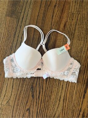 No Boundaries Lace Frame T-Shirt Bra Pink Racerback Size 36A NWT